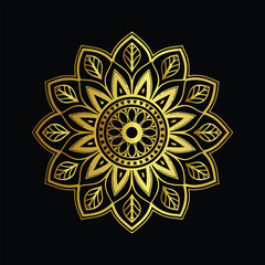 Luxury gold black mandala vector. Ethnic royal pattern snowflake. Golden sun design stock illustration