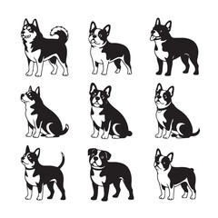 Vintage Style Line Art Dog Silhouettes Collection
