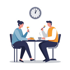 Colleagues enjoying lunch together at a dining table  