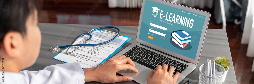 Poster e-learning website with brisk sofware for student to study online on the internet network