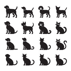Collection of Black Vector Dog Silhouettes in Action