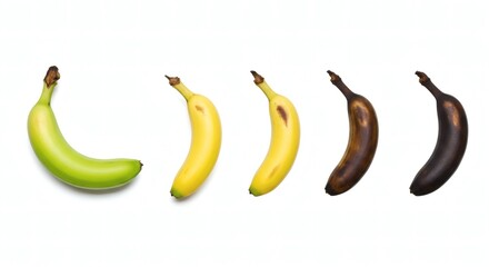 Banana ripening stages progression from green to yellow to brown and black