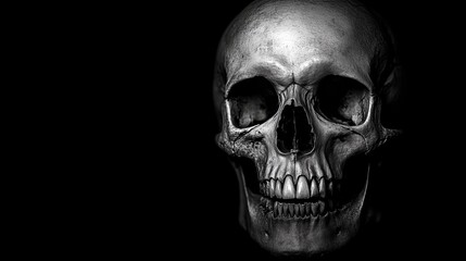 Obraz premium Skull, anatomy, human remains, science, education, art displayed in a dark background showcasing detailed features