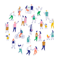 Fototapeta premium Line art people color big bundle. City Crowd. Hand drawn People vector set. Male and female flat characters isolated on white background. 