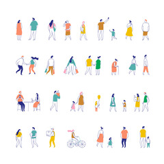 Line art people color big bundle. City Crowd. Hand drawn People vector set. Male and female flat characters isolated on white background.	