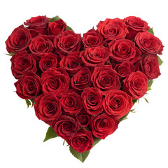Heart made of red roses isolated on transparent PNG background  