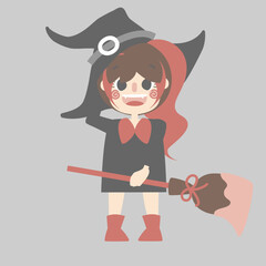 happy halloween holiday festival with girl wearing witch costume, flat vector illustration cartoon character design