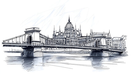 Naklejka premium A bridge with a cathedral in the background. Generated using AI.