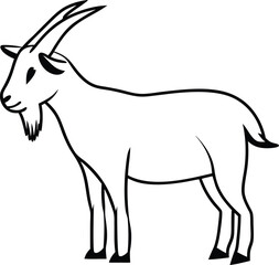 Cute Black and White Goat Illustration with Simple Line Art Style

