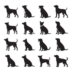 Set of Black Dog Silhouettes in Clean Vector Style