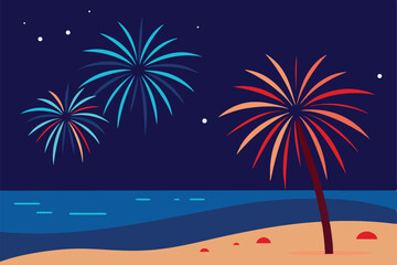 palm tree and fireworks