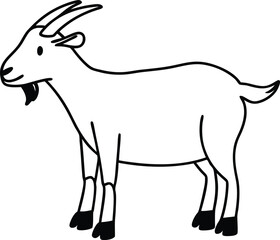 Cute Black and White Goat Illustration with Simple Line Art Style


