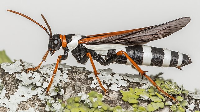Striking insect, black, white, orange stripes