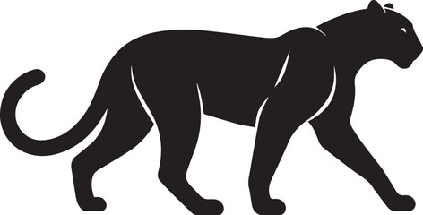 Black Panther Silhouette Vector Walking in Side Profile

