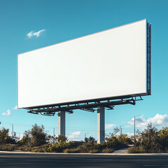 Realistic empty 16:9 outdoor billboard mockup with a plain white structure under daylight & blue sky. Perfect for ad design, branding, and digital promotions. High-quality blank advertising space.