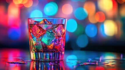 Iced drink, nightclub, bokeh lights, party, celebration, advertisement