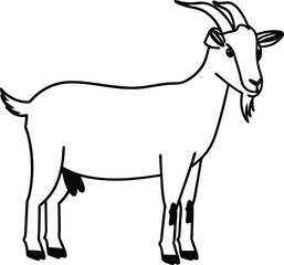 Cute Black and White Goat Illustration with Simple Line Art Style

