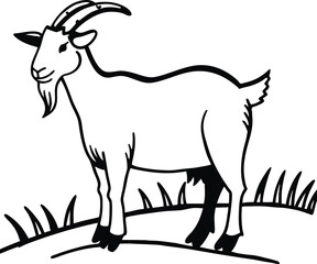 Cute Black and White Goat Illustration with Simple Line Art Style

