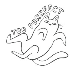 Doodle outline quirky cats hand drawn illustration, whimsical black ink cats print, cartoon pet line art