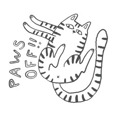 Doodle outline quirky cats hand drawn illustration, whimsical black ink cats print, cartoon pet line art
