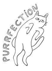 Doodle outline quirky cats hand drawn illustration, whimsical black ink cats print, cartoon pet line art