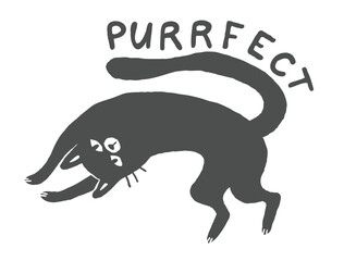 Doodle outline quirky cats hand drawn illustration, whimsical black ink cats print, cartoon pet line art