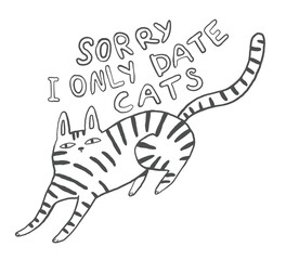 Doodle outline quirky cats hand drawn illustration, whimsical black ink cats print, cartoon pet line art