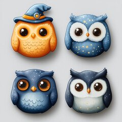 Fototapeta premium Set of tiny enchanted owls
