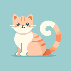 Domestic kitten vector drawing in cute cartoon style with smiling face and relaxed pose perfect for children’s books pet art and animal lover designs