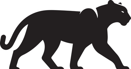 Black Panther Silhouette Vector Walking in Side Profile

