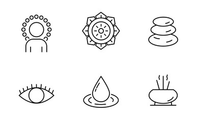 Set of Meditation and Spa retreat icon, Relaxation Symbol Outline icon, Editable Stroke