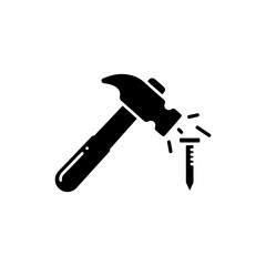 Hammer Hitting Nail Icon Solid Style Simple Shape