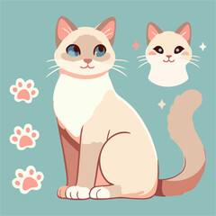 Cute cartoon cat vector illustration with adorable eyes fluffy tail and sitting pose perfect for children’s design animal themed products and pet branding for microstock usage