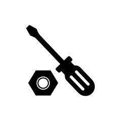 Screwdriver and Nut Icon Black Minimal Flat