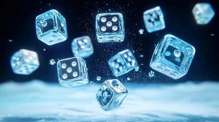 A collection of glass dice tumbling through the air, capturing the essence of chance and excitement in play.