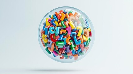 A vibrant sphere filled with colorful numbers and letters, perfect for educational and creative projects.