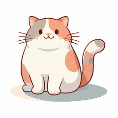 Vector art of a cute domestic cat in sitting pose with fluffy fur and big eyes ideal for pet lovers children’s books and animal logos