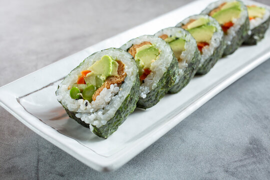A closeup view of a veggie roll.