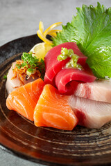 A view of a plate of sashimi.