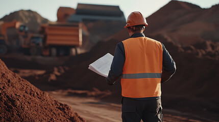 Safety officer conducting inspections at a mining facility. Featuring responsibility and vigilance