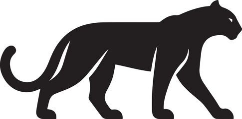 Black Panther Silhouette Vector Walking in Side Profile

