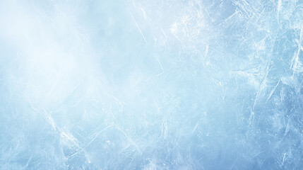 Abstract natural ice texture. Freezy ice surface. Blue backdrop with cracks and scratches on frozen water. Banner.