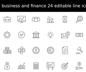 Vector collection vector financial business banking ui concept 24 line icons.