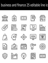business and finance 25 editable line icons.