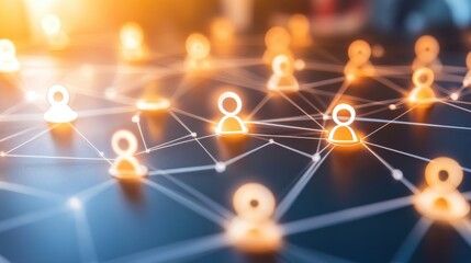 Digital Network of People Icons Connected by Lines in a Glowing System