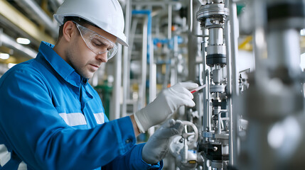Chemical engineer assessing hydrocarbon composition in refinery lab. Featuring advanced analysis