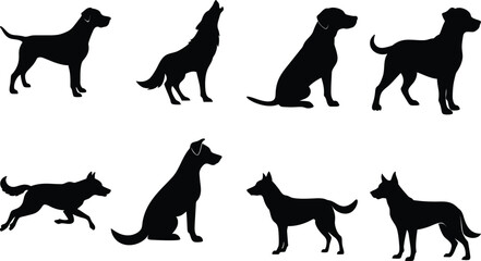 set of dogs silhouette vector 