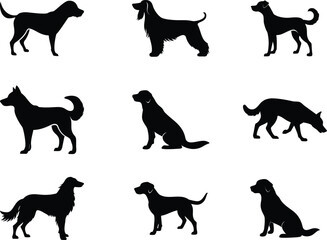 set of dogs silhouettes