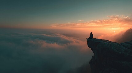 Solitude on a Mountain Peak at Sunrise
