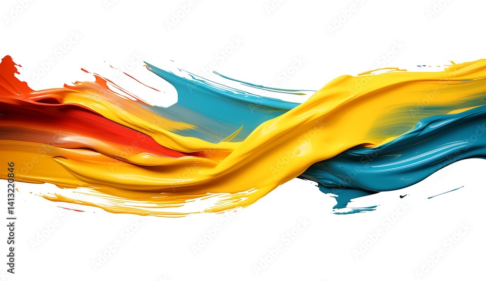 Poster colorful paint strokes: vibrant splashes of red, yellow, and blue merge in a dynamic display of arti